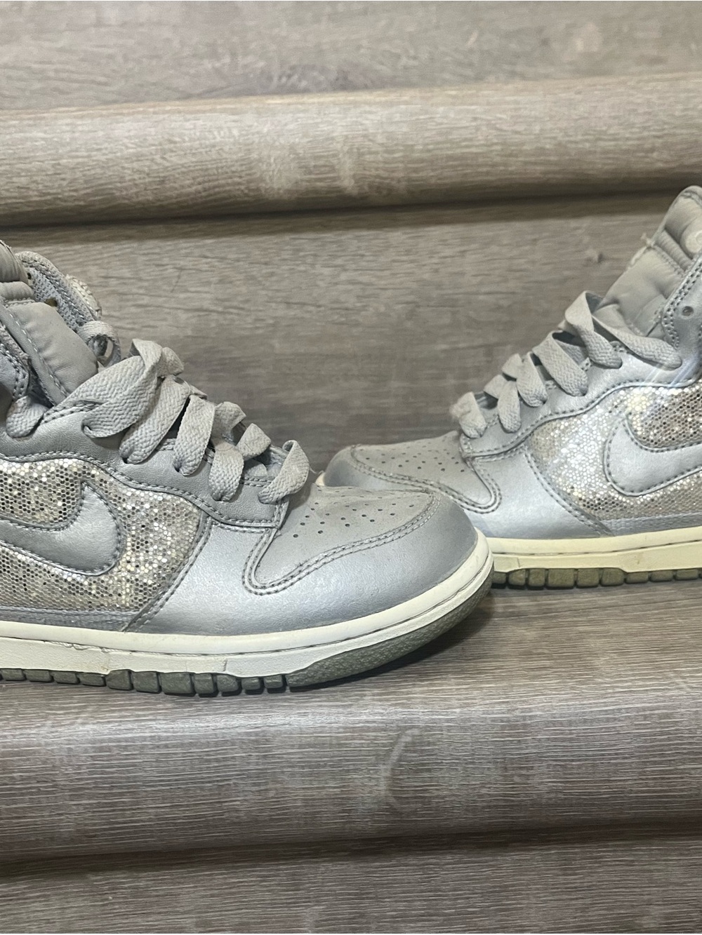 Nike Women’s Silver-Gray Sequin High-Top Sneakers